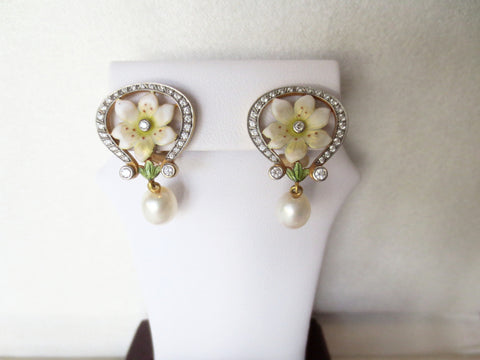 Masriera Enamel and Pearl Earrings