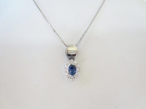 Diamond & Blue Sapp Oval Pendant