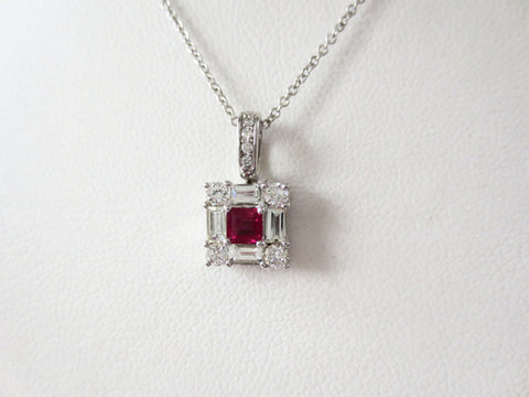 Ruby Square Diamond Pendant
